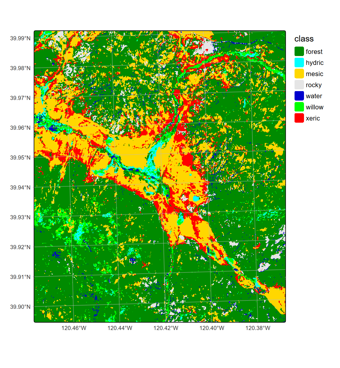 CART classification, highest probability class, Sentinel-2 20 m, 2021 spring and summer phenology