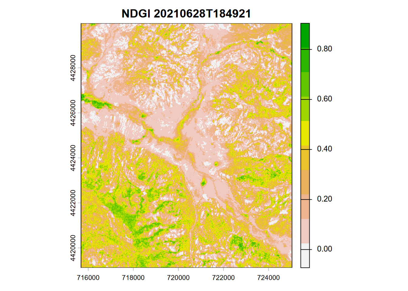NDGI from Sentinel-2 image, 20210628