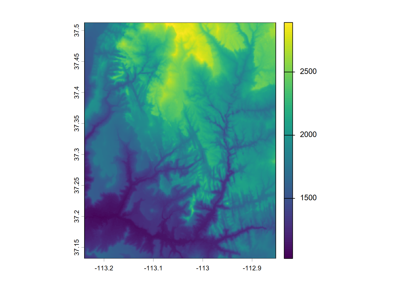 Shuttle Radar Topography Mission (SRTM) image of Virgin River Canyon area, southern Utah