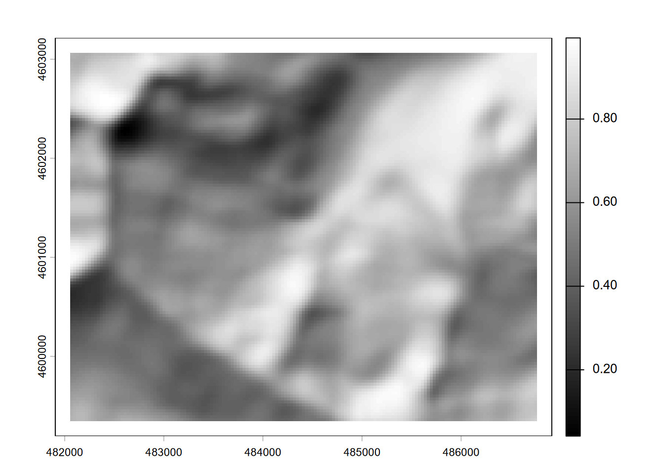 Hillshade of 9x9 focal mean of elevation