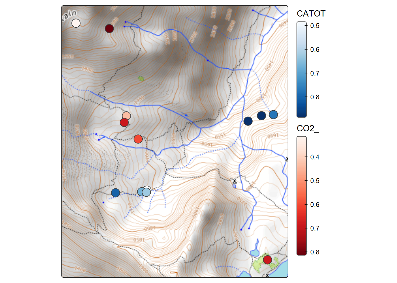 Selection of soil CO2 and in-cave water samples