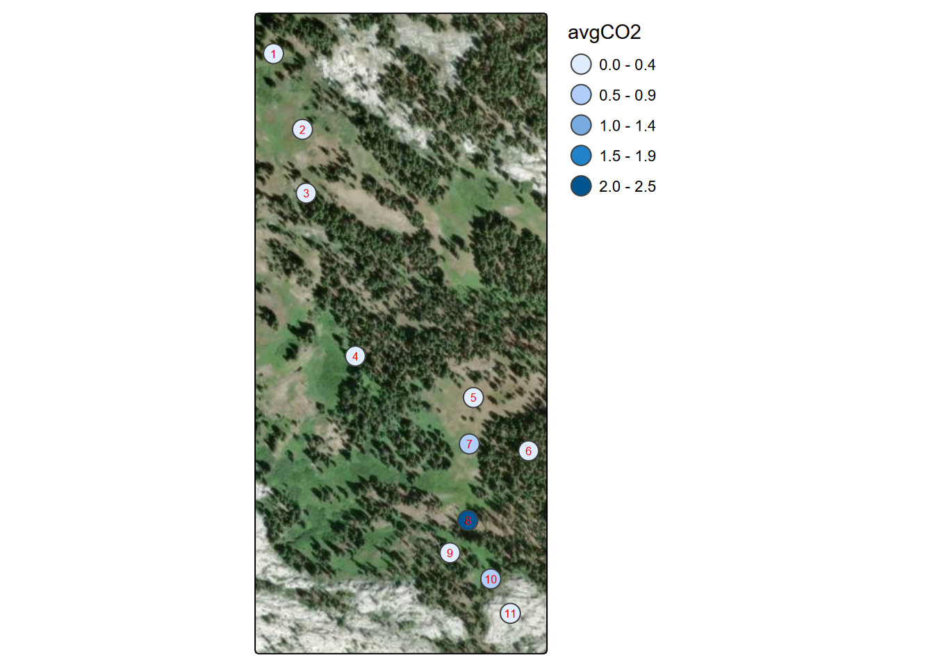 Marble Mountains average soil carbon dioxide per site