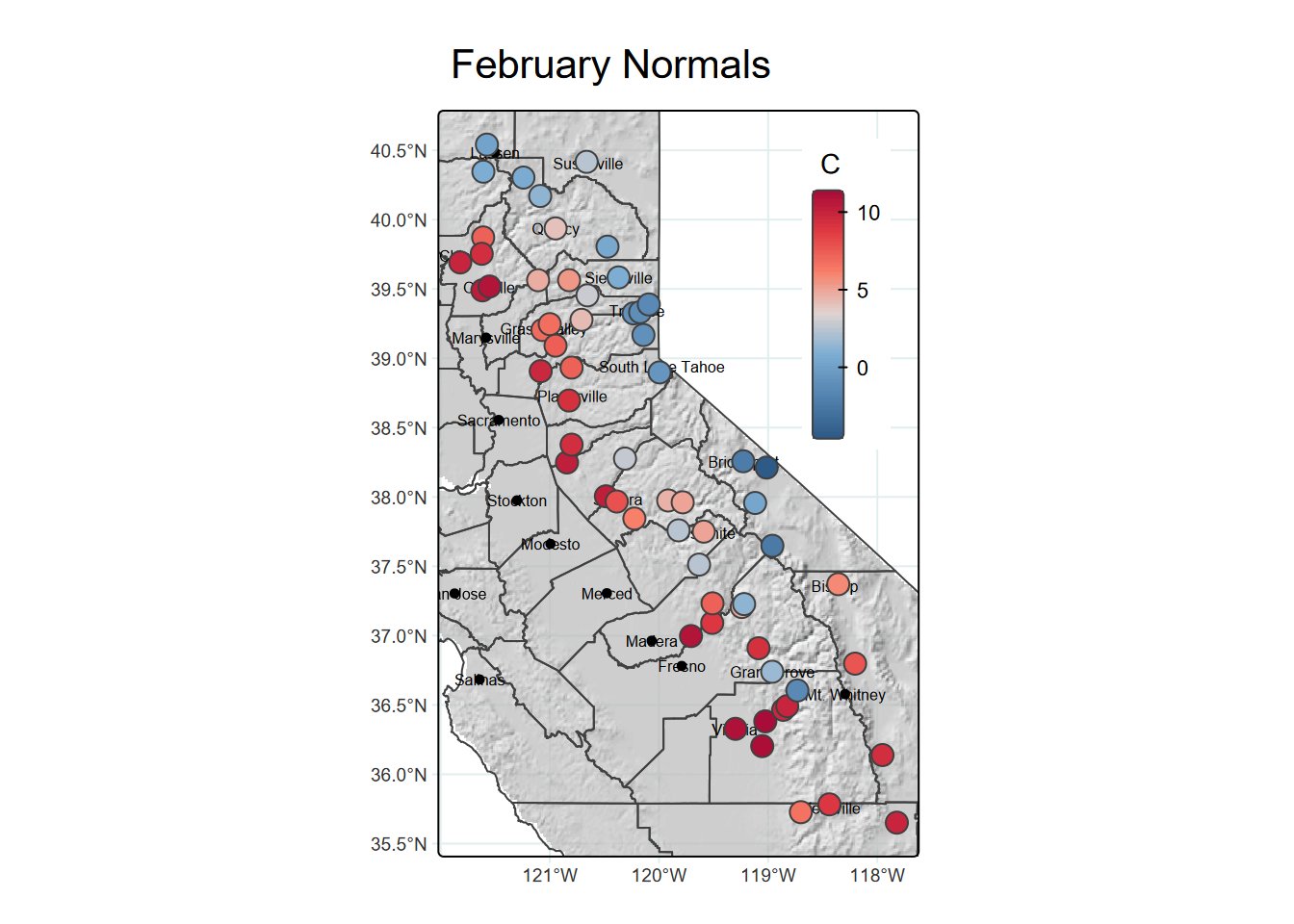 hillshade, borders and point symbols in tmap